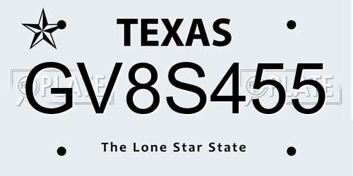 GV8S455 Texas License Plate
