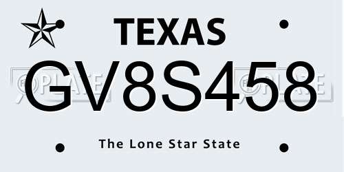 GV8S458 Texas License Plate