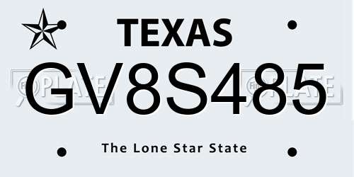 GV8S485 Texas License Plate