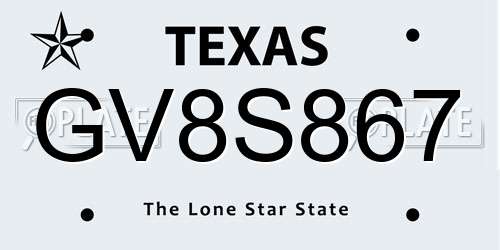 GV8S867 Texas License Plate