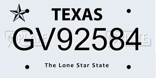 GV92584 Texas License Plate