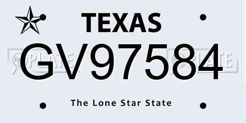 GV97584 Texas License Plate