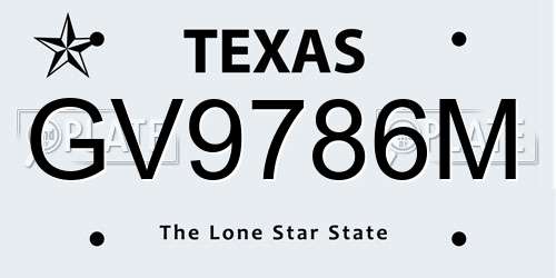 GV9786M Texas License Plate