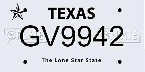 GV9942 Texas License Plate