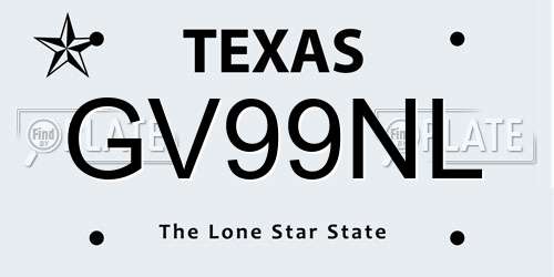 GV99NL Texas License Plate