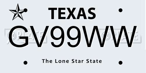GV99WW Texas License Plate