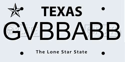 GVBBABB Texas License Plate