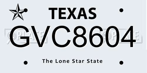 GVC8604 Texas License Plate