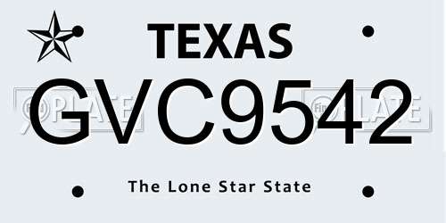 GVC9542 Texas License Plate