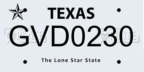 GVD0230 Texas License Plate