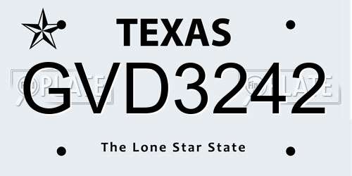 GVD3242 Texas License Plate
