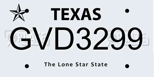 GVD3299 Texas License Plate