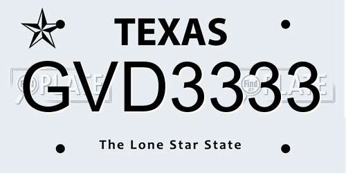 GVD3333 Texas License Plate