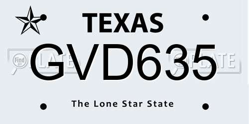 GVD635 Texas License Plate
