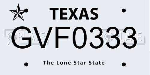 GVF0333 Texas License Plate