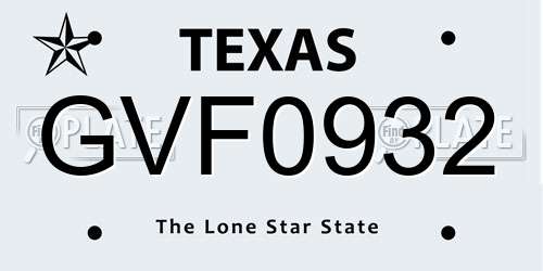 GVF0932 Texas License Plate