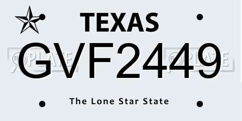 GVF2449 Texas License Plate