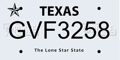 GVF3258 Texas License Plate