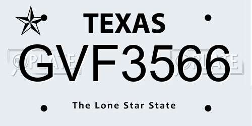 GVF3566 Texas License Plate