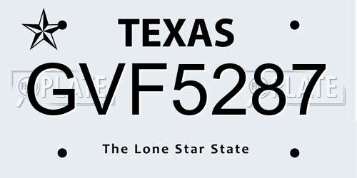 GVF5287 Texas License Plate