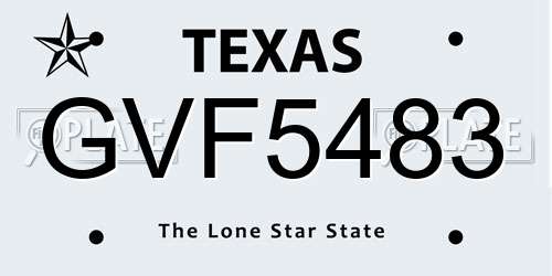 GVF5483 Texas License Plate