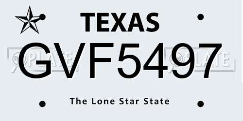 GVF5497 Texas License Plate
