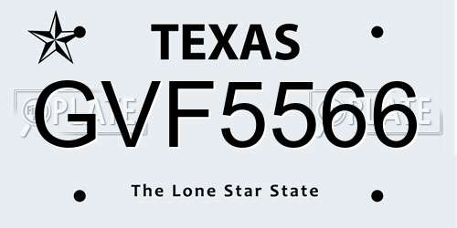 GVF5566 Texas License Plate