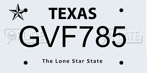 GVF785 Texas License Plate