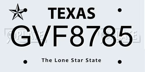 GVF8785 Texas License Plate