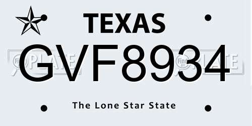 GVF8934 Texas License Plate