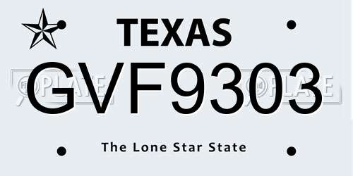 GVF9303 Texas License Plate
