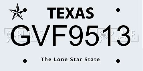 GVF9513 Texas License Plate