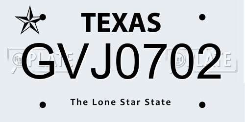 GVJ0702 Texas License Plate