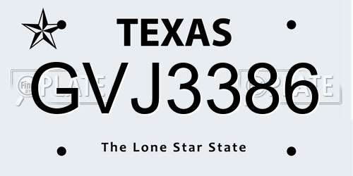 GVJ3386 Texas License Plate
