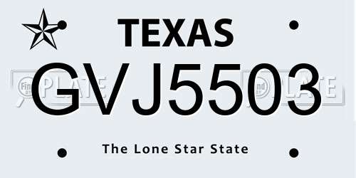 GVJ5503 Texas License Plate