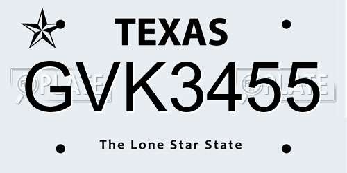 GVK3455 Texas License Plate