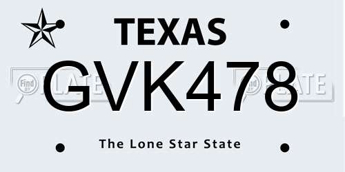 GVK478 Texas License Plate