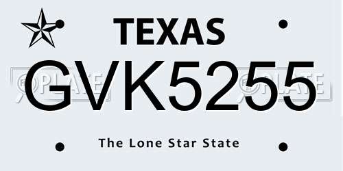 GVK5255 Texas License Plate