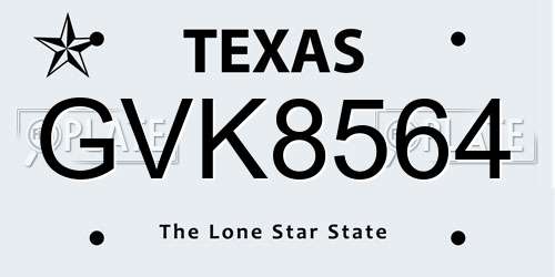 GVK8564 Texas License Plate