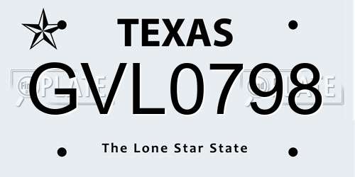 GVL0798 Texas License Plate