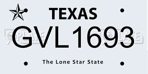 GVL1693 Texas License Plate