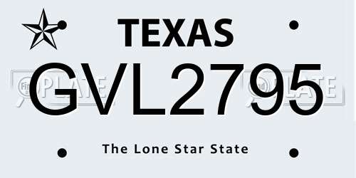 GVL2795 Texas License Plate