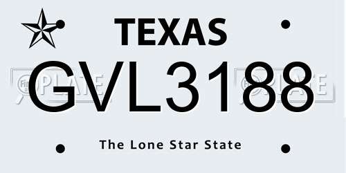 GVL3188 Texas License Plate