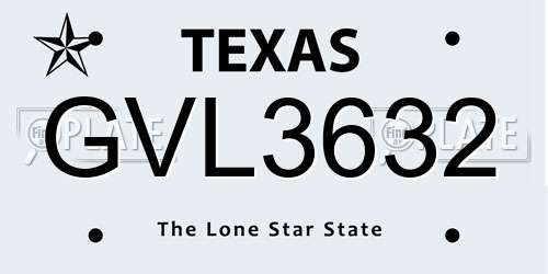 GVL3632 Texas License Plate