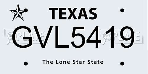 GVL5419 Texas License Plate