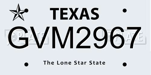 GVM2967 Texas License Plate