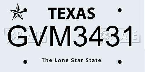 GVM3431 Texas License Plate