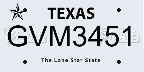 GVM3451 Texas License Plate