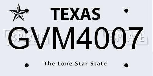 GVM4007 Texas License Plate