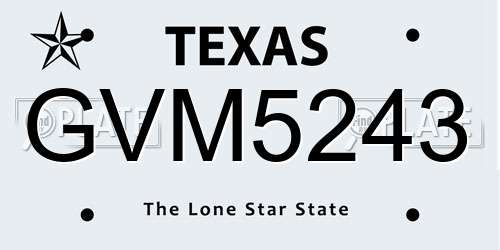 GVM5243 Texas License Plate